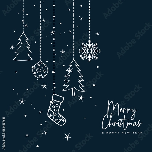 Fototapeta christmas card with christmas tree sock and snowflakes