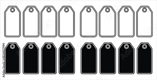 Obraz Black and white price tags arranged in two rows on a plain background for design use