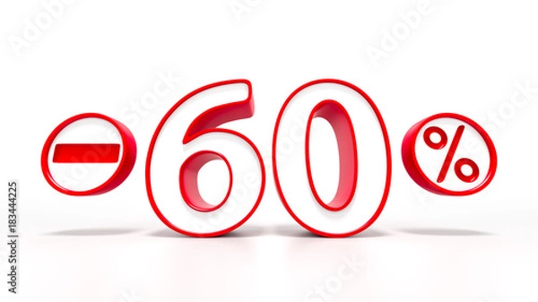 Obraz 60 percent red symbol isolated on white background