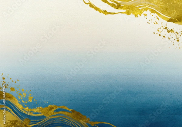 Obraz 青のグラデーションと金の装飾が美しい和紙のフレーム