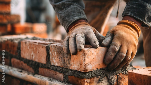 Obraz Construction d'un mur en briques.