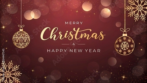 Fototapeta Elegant christmas and new year greeting card with ornaments and snowflakes