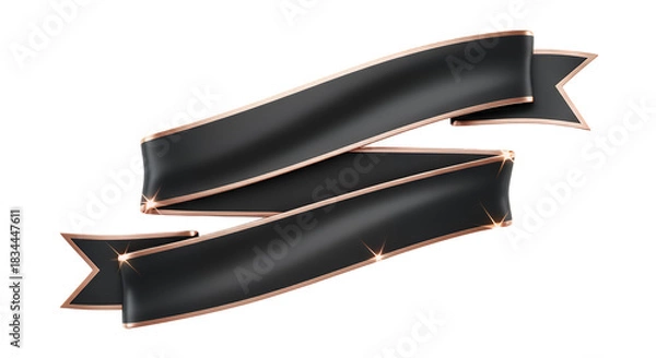 Obraz Stylish black ribbon banner with rose gold edging, isolated on a transparent background