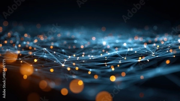 Obraz Abstract Technology Network with Glowing Nodes and Connections for Digital Innovation and Communication