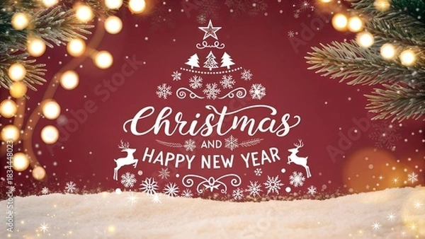 Fototapeta Elegant christmas and happy new year greeting card with festive tree