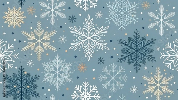 Fototapeta Elegant winter snowflake pattern on blue background for holiday designs and crafts