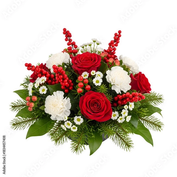Obraz Elegant red and white floral arrangement with greenery isolated on transparent background