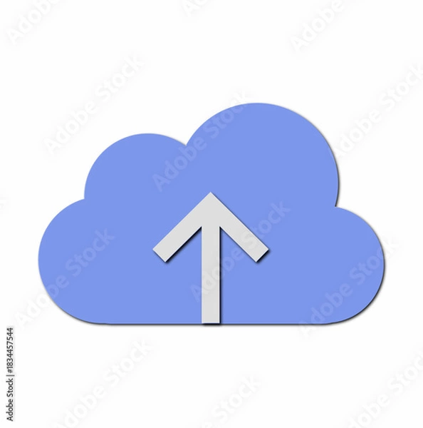 Obraz Minimal Blue Cloud Icon with White Upward Arrow – Modern Digital Upload Symbol