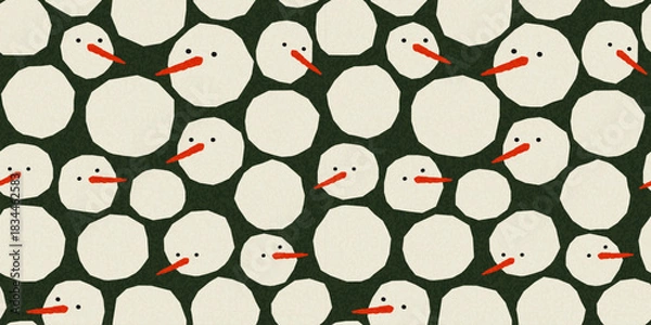 Fototapeta Seamless pattern with snowmen. Vector illustration with grain texture.