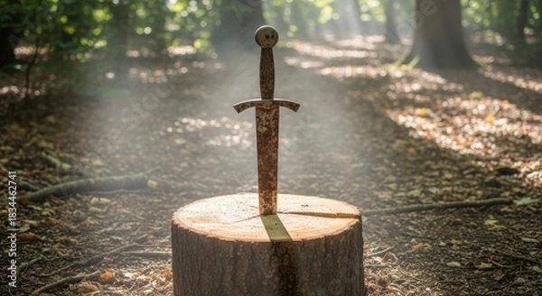 Obraz sword stab on wood log