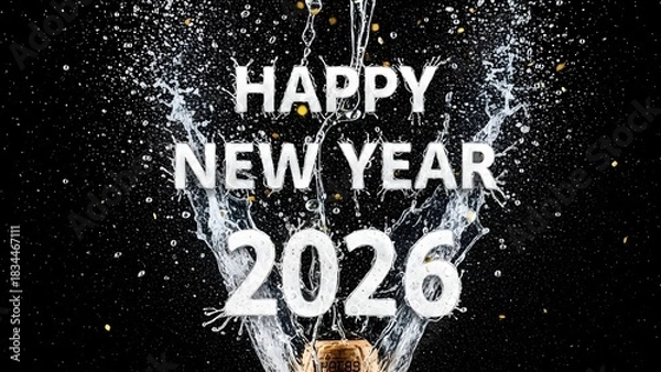 Obraz Celebrate the New Year 2026 with bubbly champagne, a joyful and festive moment for greetings cards, posters, and marketing materials, a vibrant splash