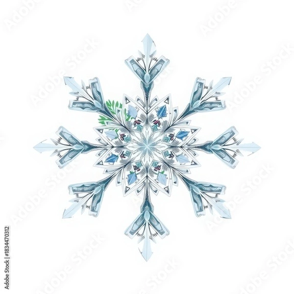 Obraz Detailed snowflake illustration with geometric patterns and white background design element