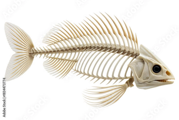Obraz Fish Skeleton Isolated on White – Full Teleost Bone Structure Side View High Resolution