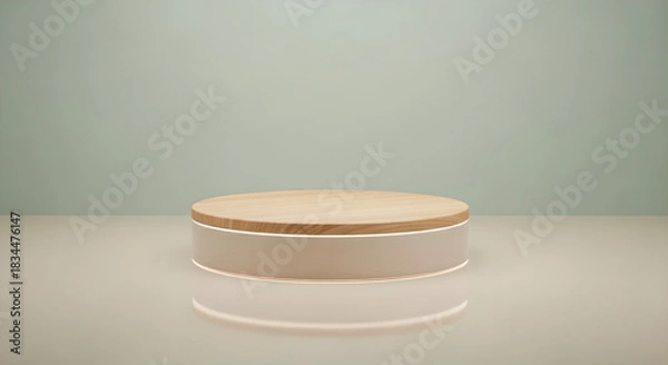 Obraz Podium Product Display Wood Beige Green Minimalist Copy Space