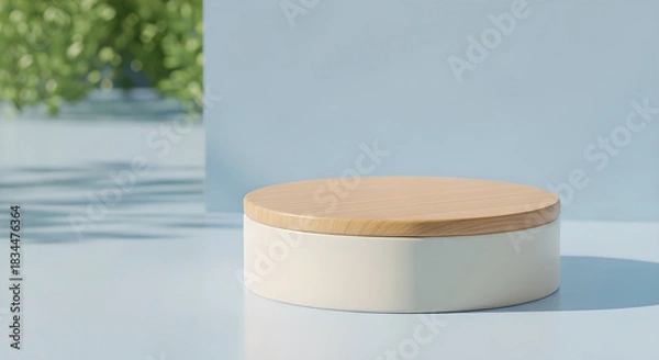 Obraz Product Display Wood Podium Light Blue Background Copy Space