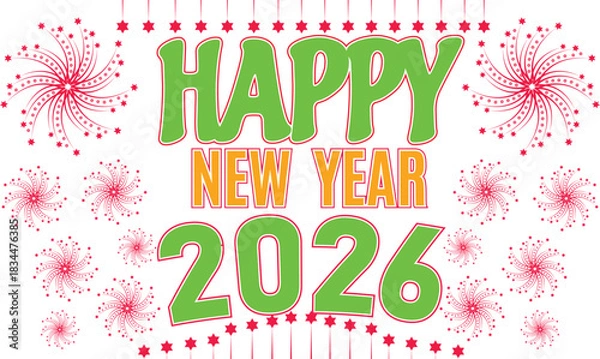 Obraz Happy New Year 2026 Typography Greeting Card Vector Design