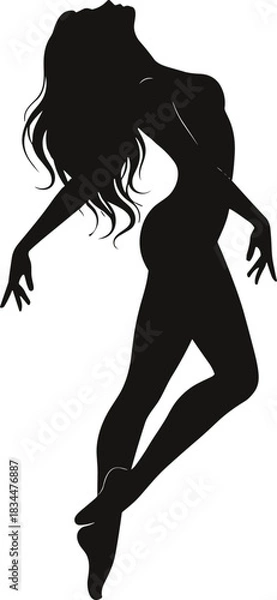 Obraz Dance pose icon vector—black silhouette of elegant dancer in fluid motion for ballet, performance art, and expressive visuals