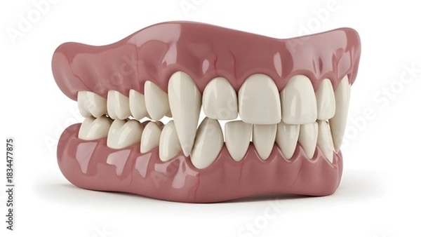 Fototapeta Realistic Halloween Vampire Fangs Dentures Prosthetic 3D Render Isolated on White