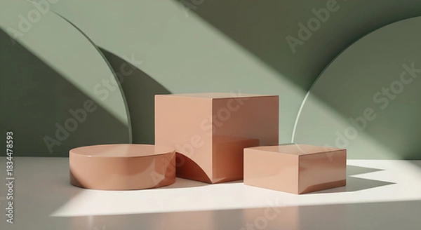 Obraz Peach Podium Product Display Stand Green Background Copy Space