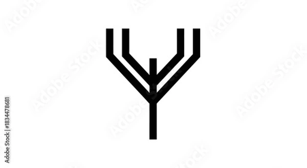 Obraz Abstract black symbol resembling a stylized tree or trident on a white background.