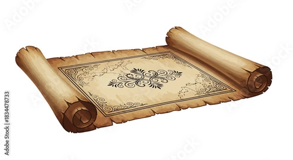 Obraz Ancient Unfurled Scroll with Intricate Design and Aged Texture.