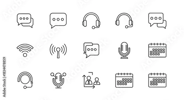 Obraz Collection of communication and technology line icons for digital interfaces.