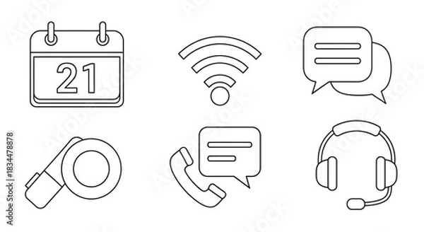 Obraz Collection of communication and technology line icons for web and app interfaces.