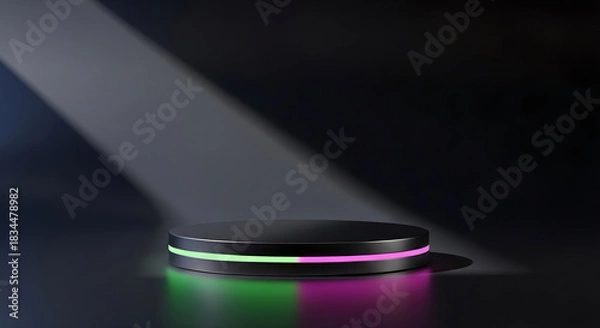 Obraz Podium Stage Platform Neon Green Pink Light Dark Copy Space Vertical