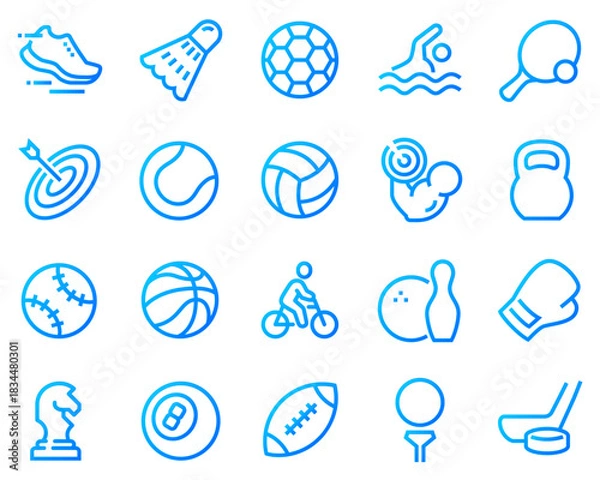 Fototapeta Simple Set of Sports Equipment Related Vector Line Icons. Contains such icons as Football Soccer, Bodybuilding, Jug and more.	