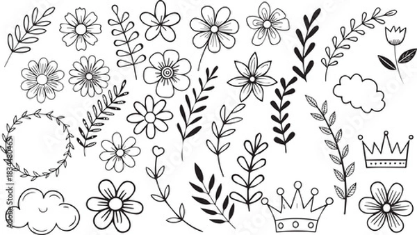 Obraz Floral design elements with flowers and leaves vector set pattern background