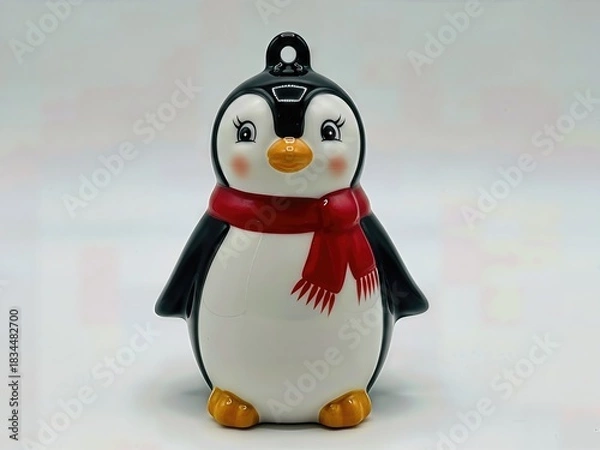 Obraz Whimsical Hand Painted Porcelain Penguin Ornament Cute Details Isolated Playful Festive Christmas Decoration