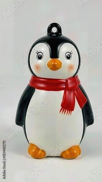 Obraz Whimsical Hand Painted Porcelain Penguin Ornament Cute Details Isolated Playful Festive Christmas Decoration