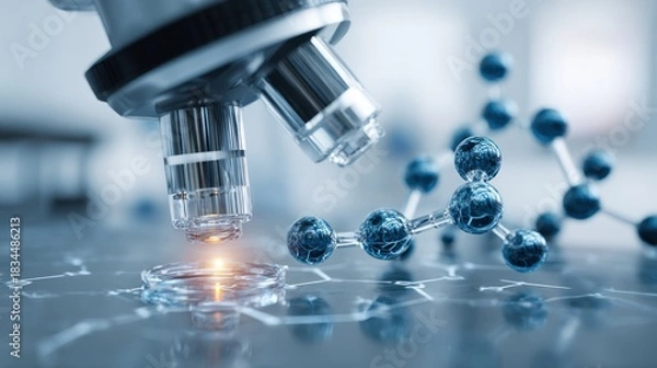 Obraz Microscope with Molecular Structure: Scientific Research and Discovery