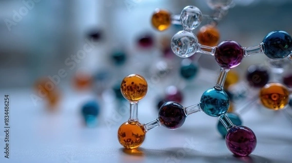 Obraz Vibrant molecular structure model showcasing interconnected elements