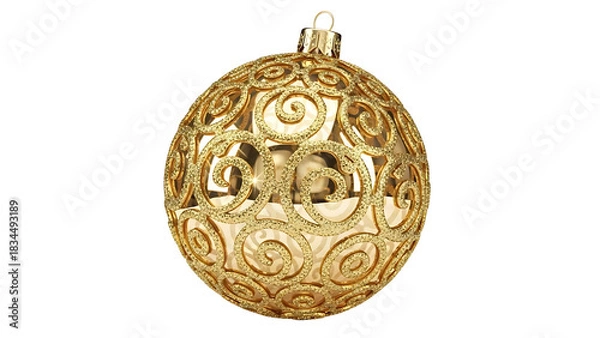 Fototapeta Elegant golden Christmas ornament with intricate swirl design and festive glow