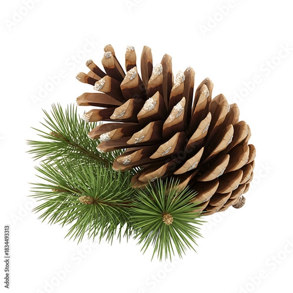 Fototapeta Elegant pine cone and evergreen bough on black background festive design