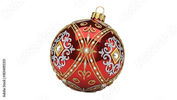 Fototapeta Elegant red and gold Christmas ornament with intricate patterns for holiday decor