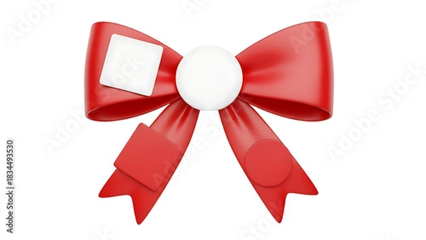 Fototapeta Elegant red ribbon bow with white accents floating on a dark backdrop