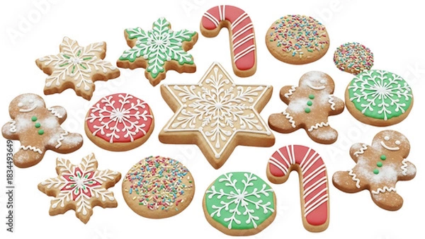 Fototapeta Festive assortment of Christmas cookies on a black background adding holiday cheer