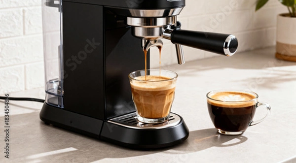 Fototapeta Sleek Modern Coffee Machine Setup with Cups