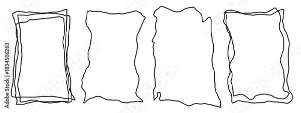 Obraz Grunge Scribble Hand-drawn Wavy Rectangle Frame Set