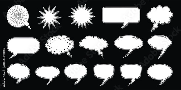 Obraz Comic speech and thought bubble set, cartoon dialogue elements, graphic novel icons, expressive shapes, vector illustration for storytelling design