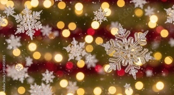 Obraz Sparkling snowflakes and festive bokeh lights background