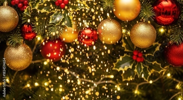 Obraz Sparkling christmas tree ornaments and twinkling lights