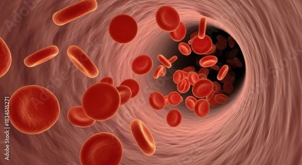 Obraz Red blood cells flowing through a blood vessel