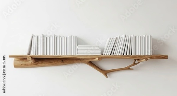 Obraz Rustic wooden shelf with books against a white wall