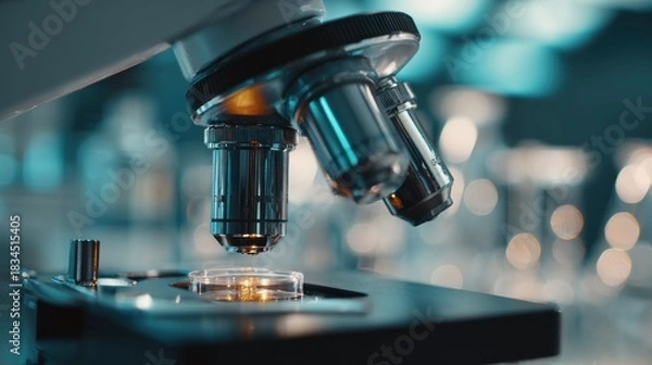Obraz High magnification microscope in a laboratory environment focused on petri dish