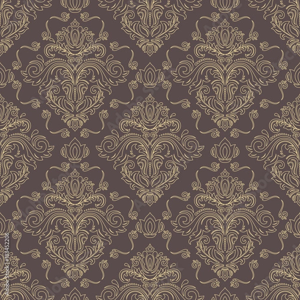 Fototapeta Classic seamless vector pattern. Damask orient brown and golden ornament. Classic vintage background