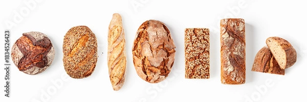 Obraz Assorted artisan breads banner isolated on white background
