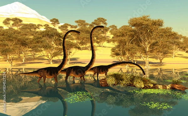 Obraz Omeisaurus Afternoon - Omeisaurus was a herbivorous dinosaur that lived in the Jurassic Period of China.